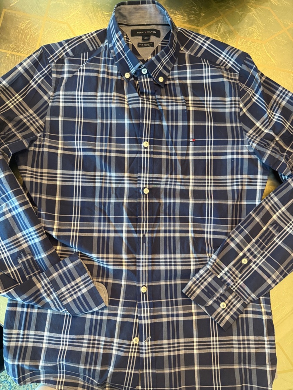 Tommy Hilfiger Navy and White Plaid Button-Down Shirt